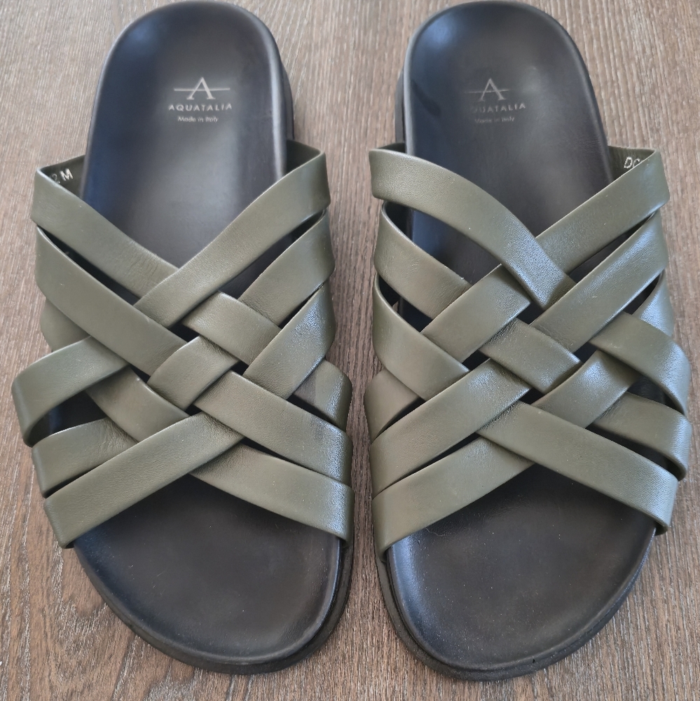 Aquatalia Khaki Woven Slide Sandals sz. 12
